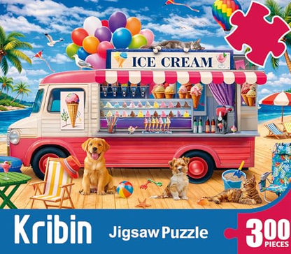 300 Piece Puzzles for Adults Kids Seniors - Ice Cream Truck - Summer Beach Jigsaw Puzzles