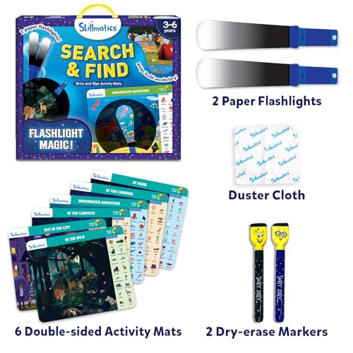 Skillmatics Preschool Learning Activity – Search and Find, Flashlight Magic | Educational Game for Kids, Toddlers Who Love Toys, Art & Craft Activities, Screen-Free, Gift for Girls and Boys Ages 3-6 - style: Search & Find Flashlight Magic