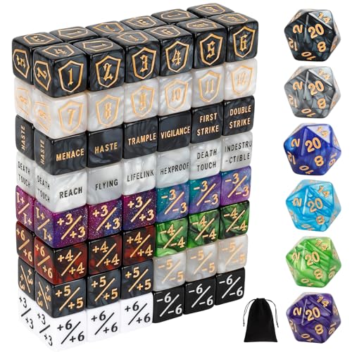 102 Pieces MTG Dice Counters Set Bulk Ability Keyword Tokens Shield Life Counters 6 Sided Dice for Magic The Gathering TCG Card Gaming Accessories C - color: Color Combo C-multicolor Set