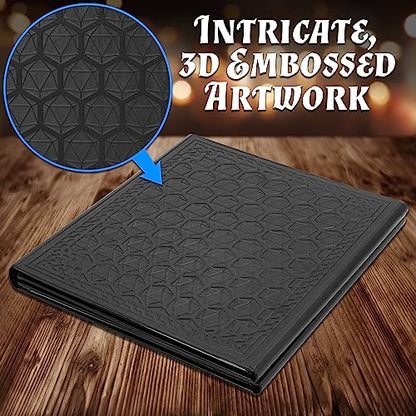 CASEMATIX DM Screen Faux Leather Embossed GM Screen - Four Panel Folding Game Master Screen with Wet Erase Pockets and Compatible with Tabletop Roleplaying Games, Inserts Not Included, Black - color: Black