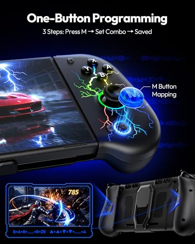 VOYEE Switch Controllers with Hall Effect Joystick & Kickstand, Compatible with Nintendo Switch/OLED, Wireless Pro Controller Ergonomic Grip Joypad with RGB Light, Turbo, Macro, 4 Game Slot Black - color: Black