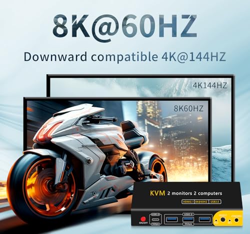 DP HDMI KVM Switch 2 Monitors 2 Computers Display Port | 8K@60HZ, USB3.0 with 1 USB C, DP and HDMI KVM Switches - size: 2 PC 2 Monitor-8K Yell