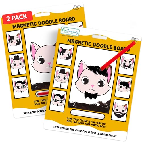 ArtCreativity Cat Magnetic Doodle Face - 2 Pack - Vintage Retro Toys, Travel Toys for Kids, Magnet Drawing Doodle Board for Kids - Magnetic Toys Game, Travel Essentials Games for Ages 3+