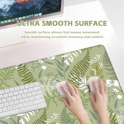 Baziabbo Green Desk Mat,XXL Extended Large Mouse Pad,Gaming Mousepad with Stitched Edge,Non-Slip Rubber Base Keyboard Desk Pad for Home Office Study Game (Ferns) - color: Ferns