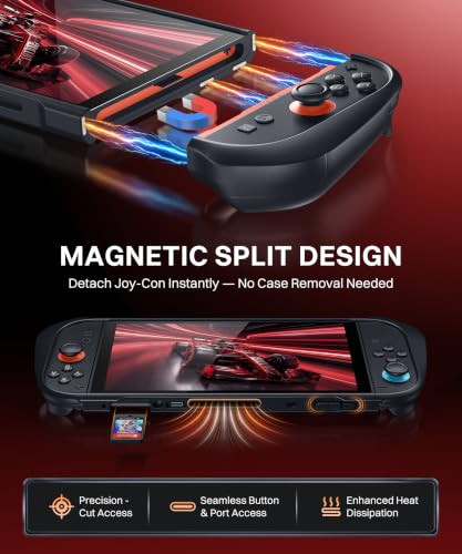 GolbinBox Hard Shell Case for Nintendo Switch 2 with Kickstand, Black | Magnetic split design, aluminum stand, military-grade protection, detachable Joy-Con covers, for travel and commuting - color: Black