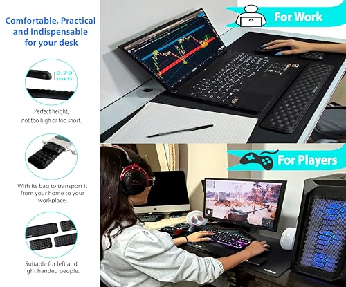 Memory Foam Wrist Rest Set – Ergonomic Keyboard & Mouse Pad Support with Non‑Slip Rubber Base, Hexagonal Design, Waterproof Surface & Travel Bag – Black (2‑Piece Set)