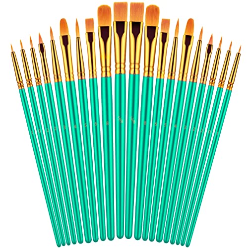 Paint Brushes Set, 20 Pcs Paint Brushes for Acrylic Painting, Oil Watercolor Acrylic Paint Brush, Artist Paintbrushes for Body Face Rock Canvas, Adult Drawing Arts Crafts Supplies, Green - color: Green