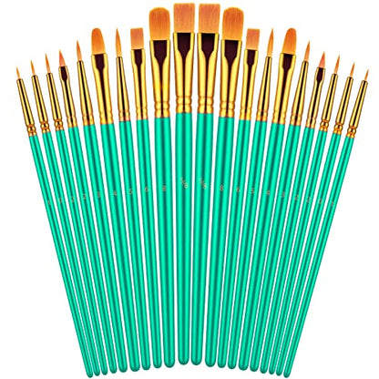 Paint Brushes Set, 20 Pcs Paint Brushes for Acrylic Painting, Oil Watercolor Acrylic Paint Brush, Artist Paintbrushes for Body Face Rock Canvas, Adult Drawing Arts Crafts Supplies, Green - color: Green