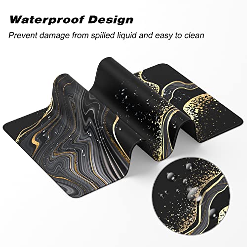 Extended Gaming Mouse Pad, XXL Large Desk Pad 30 x 14 Inch, Big Computer Keyboard Mousepad, Waterproof Mouse Mat with Stitched Edges and Non-Slip Base for Women Office Gaming, Black Marble - color: Black Marble