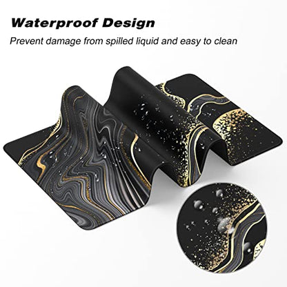 Extended Gaming Mouse Pad, XXL Large Desk Pad 30 x 14 Inch, Big Computer Keyboard Mousepad, Waterproof Mouse Mat with Stitched Edges and Non-Slip Base for Women Office Gaming, Black Marble - color: Black Marble