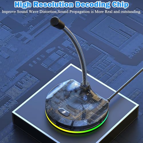 USB Computer Microphone with Mute Button and RGB Lighting,Plug&Play Mic for Conference,Gaming,YouTube,Desktop PC Mic for Mac/Window-Black-Black(M7)