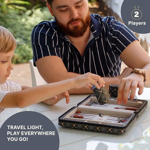 Magnetic Travel Backgammon Sets for Adults - Quality PU Leather Backgammon Board Game for Adults and Kids - 14" Gift for Man Backgammon Board with 32 Magnetic Pieces in PU Leather Case