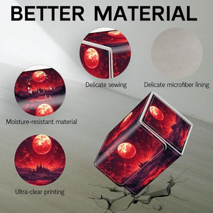 Trading Card Storage Box, Holds 100+ for MTG Cards, PU Leather with Magnetic Closure, Red Blood Moon Castle Fantasy Durable Deck Box for Magic the Gathering, Trading Card Games - color: Red Blood Moon Castle Fantasy