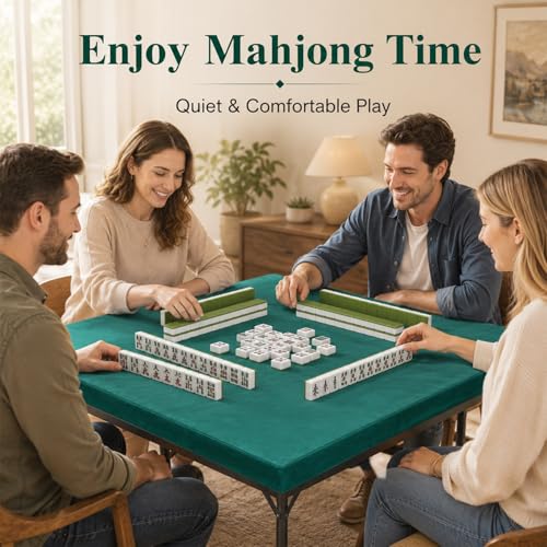 party greeting Game Table Cover for Square Tables Game Tablecover Folding Elastic Contraction Felt Gaming Mat for Card Playing Poker Cards Mahjong Puzzles Board Games (Green 34 x 34 Inch) - color: Green