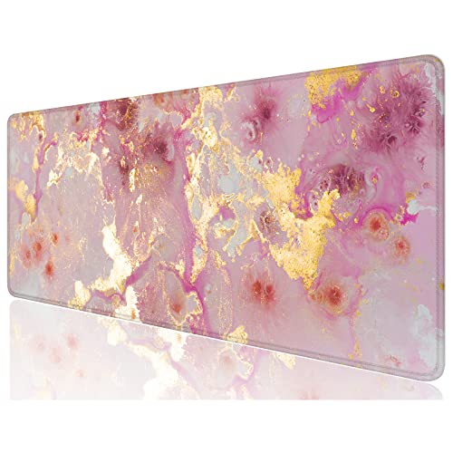 Desk Mat, 32" x 12" XXL Extended Large Gaming Mouse Pad, Desktop Decor Desk Pad, Cute Men Women Office Supplies and Accessories, XL Mouse Mat for Laptop & Keyboard, Pink Gold Marble - color: Pink Gold Marble, size: 32L x 12W inches