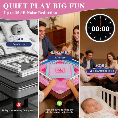 Pink Mahjong Mat with Printed Rules Non-Slip Noise-Reducing | 31.5"x31.5" American Mahjong Mat for Folding Card Table and Carry Bag Mahjong Table Mat Gift for Women (Pink) - color: Pink