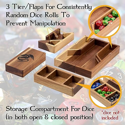 Tapeera Wooden Magnetic Dice Tower with Tray - Dungeons and Dragons Accessory - Portable Dice Roller for Tabletop RPG - DND Gifts
