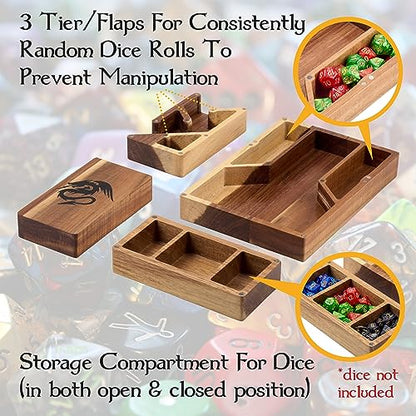 Tapeera Wooden Magnetic Dice Tower with Tray - Dungeons and Dragons Accessory - Portable Dice Roller for Tabletop RPG - DND Gifts
