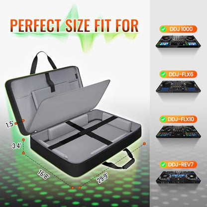 SNIGJAT DJ Controller Case for DDJ FLX10/GRV6/REV5 with Laptop Pocket Green | Padded Large DJ Controller Bag Fits DDJ REV7/REV5/FLX6/1000, Gig Bag with Multi-Pocket and Adjustable Shoulder Strap - color: Green, style: No Wheels