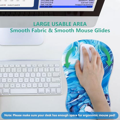 Mouse Pad Wrist Support, Ergonomic Mouse Pad with Wrist Rest, Comfortable Computer Mouse Pad for Laptop, Pain Relief Mousepad with Non-Slip PU Base Ocean Blue - color: Ocean Blue