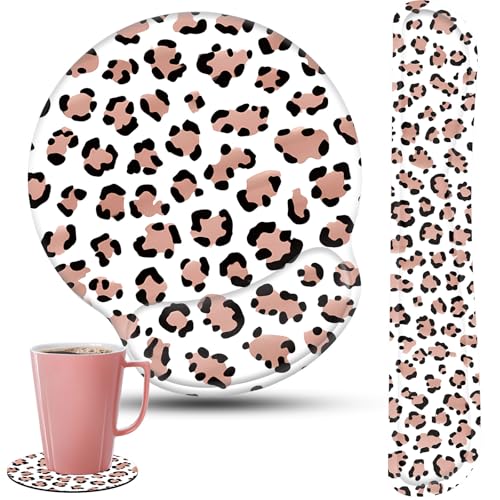 Keyboard Wrist Rest and Mouse Pad Wrist Support Set with Coasters,Ergonomic Gaming Mousepad for Home Office Working Studying Easy Typing & Pain Relief,Leopard Print - color: Leopard Print, size: 3 PCS