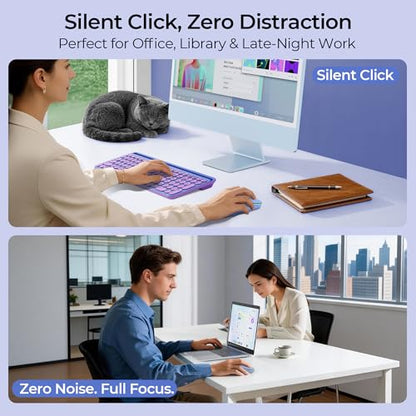 seenda MOU001 Bluetooth Wireless Mouse for Laptop,Slim Mice,Green&Purple | Rechargeable Computer mouse with USB and dual Bluetooth, 3-level DPI and quiet clicks for Windows, Macbook, iPad and Travel. - color: green&purple