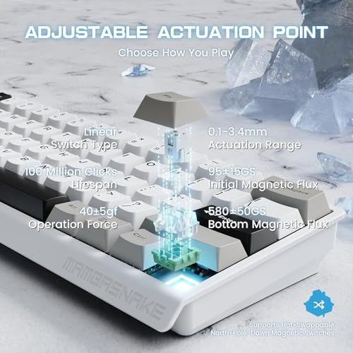 ATTACK SHARK MAMBASNAKE X60HE Wireless 8K Mechanical RT Keyboard-Star White | Tri Mode-2.4Ghz/BT/Wired,Hall Effect Magnetic Switch,RGB Backlight,0.01mm Accuracy,4000 mAh battery,Web Driver for PC Win Mac - color: Star White, size: Keyboard
