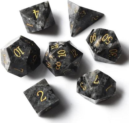 Natural Gemstone DND Dice Set,7 Pcs Labradorite Handmade Polyhedral D&D Dice with Gift Box for Dungeons and Dragons MTG Role Playing Games (Labradorite) - color: Os90