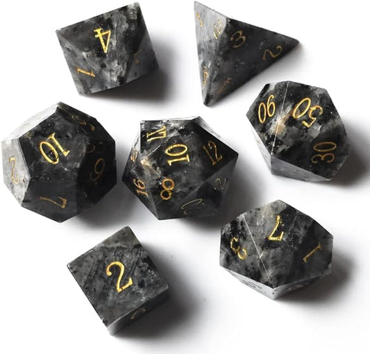 Natural Gemstone DND Dice Set,7 Pcs Labradorite Handmade Polyhedral D&D Dice with Gift Box for Dungeons and Dragons MTG Role Playing Games (Labradorite) - color: Os90
