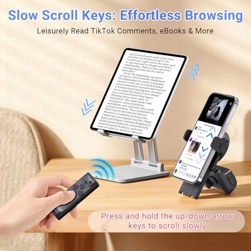 MILOUZ Remote Control Scrolling for Tiktok with Phone Stand,Page Turner for Kindle App E-Book,Bluetooth Camera Shutter Remote for iPhone, Android,iOS,iPad,Tablet (Black) - color: Black