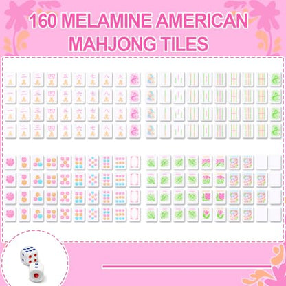 Soulchen American Mahjong Tiles Accessories Set 160 Pieces 1.2 Inches American Mahjong Tiles Game Set with Waterproof PVC Clear Zippered Storage Holder Bag for Game Lover Gift(Hot Pink) - color: Hot Pink, style: Flowers
