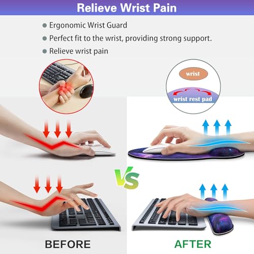 Desk Pad Galaxy, Mouse Pad with Wrist Rest, 3-in-1 Wrist Support Mousepad | Gaming Mat Pad with Anti-Skid Base,Ergonomic Memory Foam Keyboard Gel Wrist Rest, Office Desk Accessories - color: Galaxy