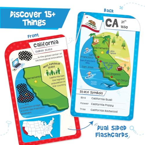 Imagimake Mapology USA Flash Cards | Learn United States Along with Flags and State Shapes | Ages 8-12 | Foam Jigsaw Puzzle, Fun Facts, Educational Toy for Kids | Gift for Christmas and Birthdays | Learn 750+ Facts of USA with Swipe & Reveal, Classroom &