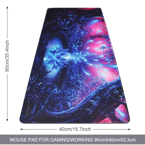 Large Gaming Mouse Pad with Stitched Edges,[35.4x15.7In] Extended Mouse Pad with Non-Slip Natural Rubber Base for Gamer/Desktop/Office/Home-90x40 Forestapond - color: 90x40 Forestapond