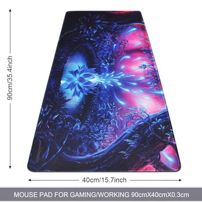 Large Gaming Mouse Pad with Stitched Edges,[35.4x15.7In] Extended Mouse Pad with Non-Slip Natural Rubber Base for Gamer/Desktop/Office/Home-90x40 Forestapond - color: 90x40 Forestapond