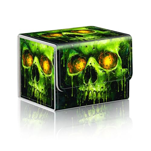 Trading Card Storage Box, Holds 100+ for MTG Cards, PU Leather with Magnetic Closure, Green Skull Horror Print Durable Deck Box for Magic the Gathering, Trading Card Games - color: Green Skull Horror Print