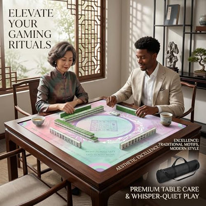 Mahjong Mat 2025 Upgraded No-Crease & No Odor Design, 32.3 Inch with Waterproof Velvet, Non-Slip PU Silicone, Lightweight for Noise Reduction, Includes Printed Rules for Tiles and Cards (Purple-Pink) - color: Purple-pink