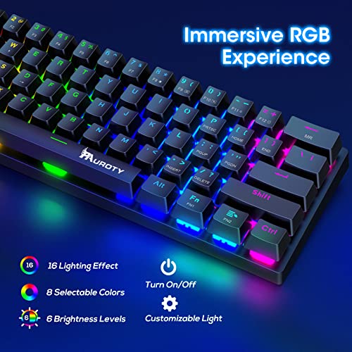 60% Wireless Mechanical Gaming Keyboard, Clicky Blue Switch RGB Backlit | Pauroty Triple Mode 2.4G/USB-C/Bluetooth Gaming Keyboard, 61 Keys Rechargeable Mini Keyboard for iPad Mac PC Xbox