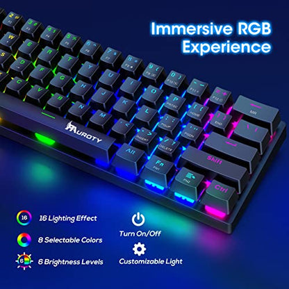 60% Wireless Mechanical Gaming Keyboard, Clicky Blue Switch RGB Backlit | Pauroty Triple Mode 2.4G/USB-C/Bluetooth Gaming Keyboard, 61 Keys Rechargeable Mini Keyboard for iPad Mac PC Xbox