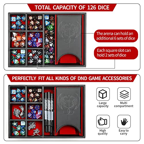 Grajar DND Dice Tray and Tower: Portable Dice Storage with Lid for Dungeons and Dragons, D&D, RPG, MTG & Table Games (Red) - color: Red