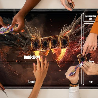 Board Game Mat TCG Playmat Plus 50 Pcs Card Sleeves, 24 x 14 inches Table Mats Games Mousepad with Zones Smooth Surface for MTG RPG CCG Trading Card Game Play Mats, Fierce Fire Dragon - color: Fierce Fire Dragon, size: Zone 1