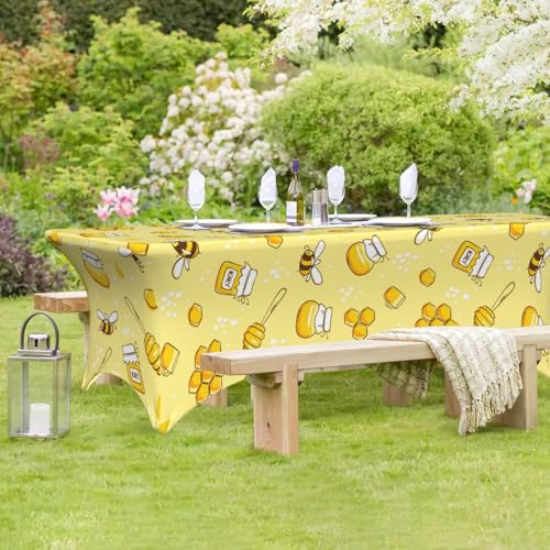 Famame Cute Bees and Honey Rectangular Fitted Tablecloth- 6Ft Stretch Spandex Table Covers Patio Design Tablecloths for Wedding Banquet Party (72Lx30Wx30H) - color: Bees and Honey, size: 3" x 1" (Rectangular)
