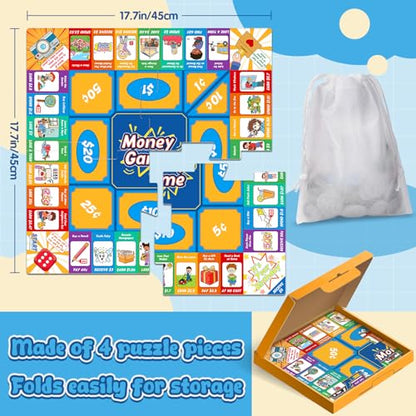 Torlam Money Board Games for Kids, Coins and Bills Toddler Pretend Play Toys, Money for Kids Learning Education Kindergarten Math Games Math Manipulatives, Homeschool Supplies Classroom Must Haves
