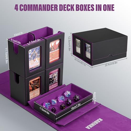 Kabinka Card Deck Box for MTG Commander, Holds 400+ Double-Sleeved Cards, 5 IN 1 Detachable Card Case with Dice Tray, Fits Magic/TCG Cards, 4 Magnetic Card Holders & Dividers (Black Purple) - color: A1-Black Purple