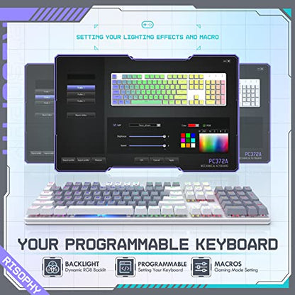 RisoPhy Wireless Mechanical Keyboard, Triple Mode 2.4G/USB-C/Bluetooth Gaming Keyboard, 104 Keys Programmable, Customize RGB Backlit, Red Switch, Bicolor PBT Keycaps, Rechargeable Wired for Laptop PC - color: Grey