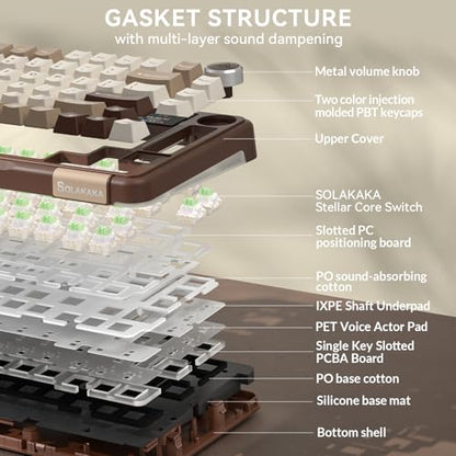 SOLAKAKA A75 PRO 75% Wireless Mechanical Keyboard with Screen and Knob, Tri-Mode Hot Swappable Gaming Keyboard, RGB Backlit Gasket Creamy Pre-lubed PBT Computer Keyboard for PC/Mac/Win,Brown - color: CreamBrown