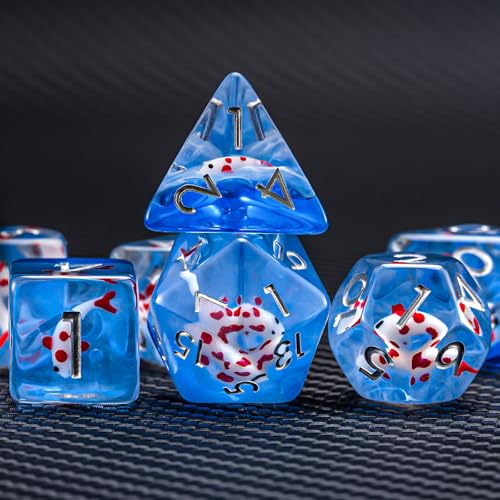 Resin D&D Dice Set, Polyhedral Dice for Dungeons and Dragons Role Playing Games (D20, D12, D10, D8, D6, D4) (Red Fish) - color: Red Fish