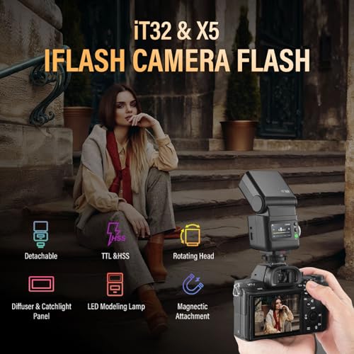 Godox IT32 TTL Mini Flash with X5S Trigger for Sony Camera | 2-in-1 Magnetic Hot Shoe & Flash Trigger Kit, 2.4G HSS GN18 Speedlight, Colorful Touch Screen, LED Modeling Lamp & Diffuser