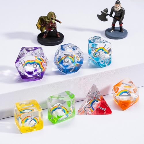 Resin D&D Dice Set, Animal Polyhedral Dice for Dungeons and Dragons, RPG, MTG DND 7-DIE (D4, D6, D8, D10, D12, D20, D%) - color: Rainbow2