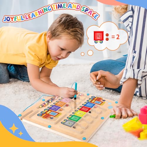 wakeInsa Magnetic Color and Number Maze,Montessori Toys for 2-5 Years Old Boys,Wooden Magnet Balls Puzzles,Toddler Busy Board,Preschool Learning Activities,Christmas & Birthday Gift for Kids - style: Magnet Toys - Train